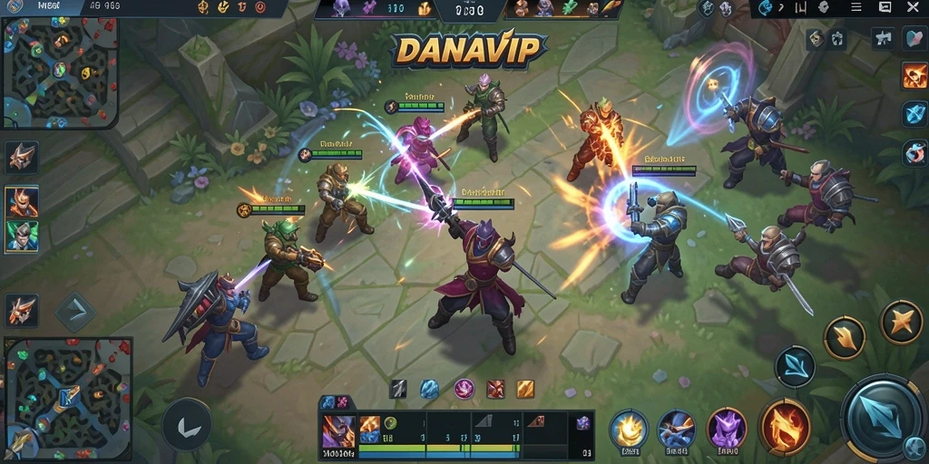 Screenshot gameplay DANAVIP dengan aksi pertarungan tim yang intens.