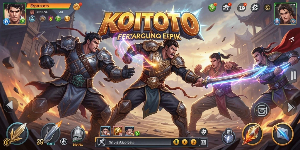 Screenshot utama KOITOTO menunjukkan aksi pertarungan seru di arena.
