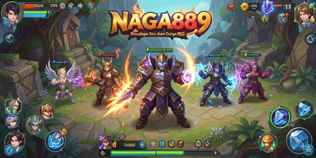 Screenshot menunjukkan aksi seru karakter di dunia RPG NAGA889.