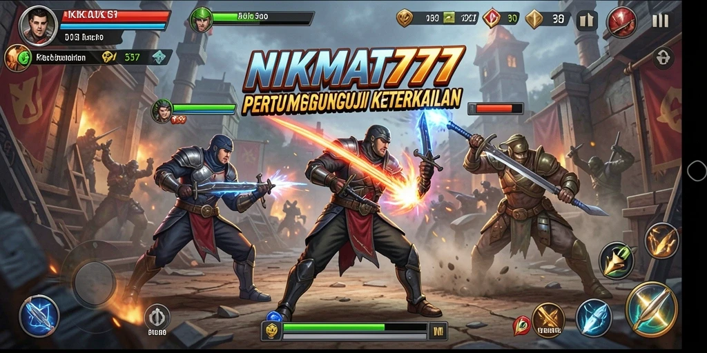 Tampilan pertarungan seru di NIKMAT777 dengan karakter bergaya unik.