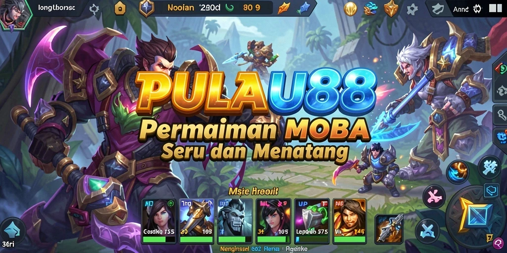 Tampilan gameplay seru PULAU88 dalam pertempuran MOBA.