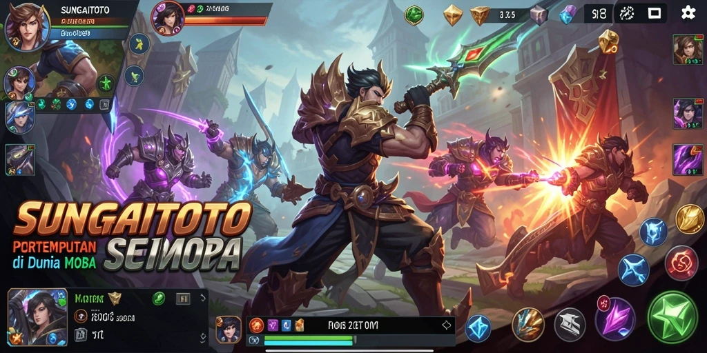 Screenshot gameplay SUNGAITOTO menampilkan aksi intens di arena MOBA.